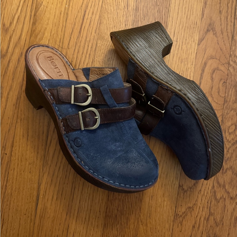 Born Blue Suede Clogs
